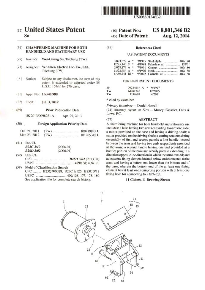 Chamfering Machine for Both Handheld and Stationary Use United States Patent